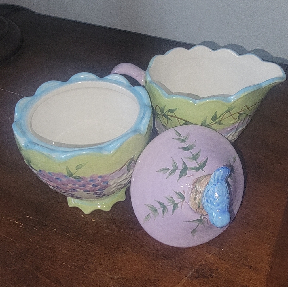 Wisteria Ivory Purple Lavender Green Teapot 🫖Wisteria Garden Sugar and Creamer - Picture 2 of 16